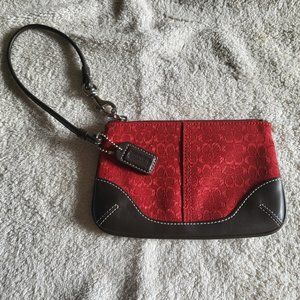 Vintage Authentic Coach Red Signature Brown Leather Wristlet